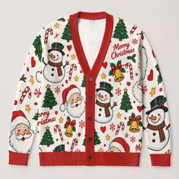 Santa Snowman Christmas Icons for Festive Holiday Parties and Cozy December Days for Women All-over Print Knitted Cardigan