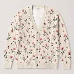 Blush Wildflower Ladybugs for Sweet Autumn Layering and Everyday Cottagecore Style All-over Print Knitted Cardigan