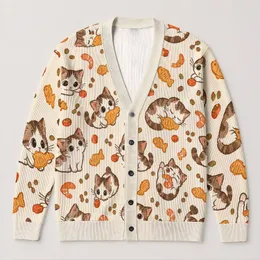 Wide-Eyed Kittens And Tiny Treats For Playful Halloween Season Layering All-over Print Knitted Cardigan