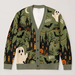 Ghosts, Bats And Pumpkins For Halloween Night And Autumn Seasonal Celebrations All-over Print Knitted Cardigan