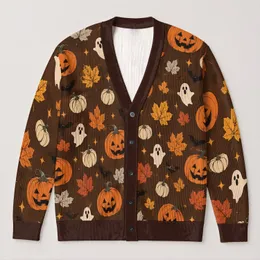 Ghosts Pumpkins Bats And Maple Leaves For A Cozy Halloween Season All-over Print Knitted Cardigan