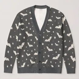White Bats And Starry Skies For Halloween Night Out And Everyday Autumn Layering All-over Print Knitted Cardigan