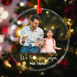 Personalized Dad Photo Glass Christmas Ornament – Custom Kids Names & Quote Keepsake, Gift from Kids