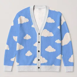 Soft White Cloud Motifs for Cozy Autumn Days and Relaxed Everyday Layering Style All-over Print Knitted Cardigan