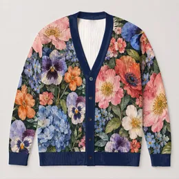 Watercolor Garden Blooms for Festive Carnival Celebrations and Everyday Colorful Style All-over Print Knitted Cardigan