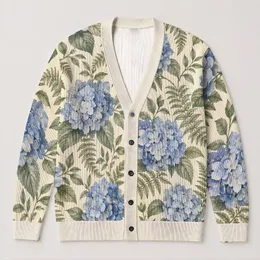 Blue Hydrangea And Ferns For Cozy Everyday Layering And Fall Outings All-over Print Knitted Cardigan