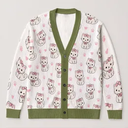 White Kittens With Pink Bows for Cozy Everyday Autumn Layering All-over Print Knitted Cardigan