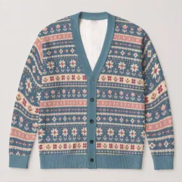 Pastel Fair Isle Geometric Stripes for Spring Outings and Everyday Layering All-over Print Knitted Cardigan