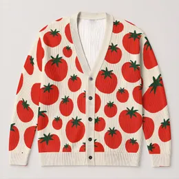Bold Red Tomato Motif for Cozy Everyday Layering and Autumn Outings All-over Print Knitted Cardigan
