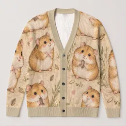 Cute Hamster Hearts for Cozy Autumn Layering, Whimsical Woodland Gift for Women All-over Print Knitted Cardigan