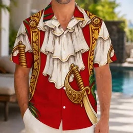 Red Buccaneer Sword and Ruffle Costume Style for Halloween Parties and Beach Getaways Hawaiian Shirt