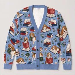 Cats And Dogs Reading Books For Cozy Back To School Cottagecore Days For Teen Readers All-over Print Knitted Cardigan
