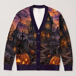 Haunted House And Jack-O'-Lanterns For Spooky Halloween Nights All-over Print Knitted Cardigan