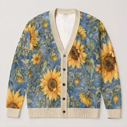 Watercolor Sunflower Meadow Blooms for Cozy Autumn Days and Casual Layering for Her All-over Print Knitted Cardigan