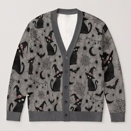 Black Cat Witch and Spider Web Halloween Magic for Spooky Autumn Nights and Parties All-over Print Knitted Cardigan