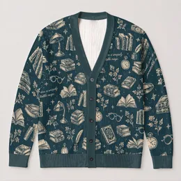 Vintage Book Lover Motifs for Back to School Reading and Study, Teen Students All-over Print Knitted Cardigan
