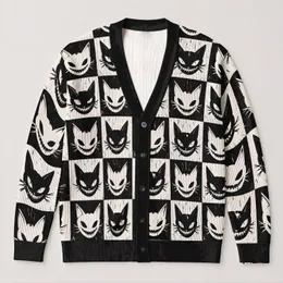 Halloween Black And White Grinning Cat Faces For Spooky Everyday Layering For Teens All-over Print Knitted Cardigan