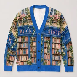 Parisian Bookshop Cherry Blossoms for Cozy Campus Days and Weekend Reading Escapes All-over Print Knitted Cardigan
