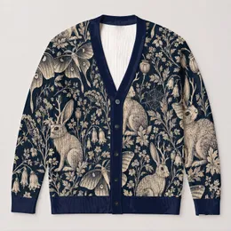 Jackalope Moths and Moonlit Botanicals for Dark Cottagecore Autumn Layering Style All-over Print Knitted Cardigan