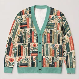 Vintage Book Stack Botanicals for Cozy Library Days and Autumn Reading, Teen Girls All-over Print Knitted Cardigan