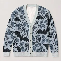 Gothic Bat and Blackberry Botanicals for Autumn Layering and Everyday Dark Academia All-over Print Knitted Cardigan