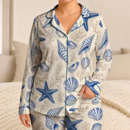 Coastal Conch Starfish Shells for Beach Holidays, Summer Travel, and Vacation Gifts Satin Pajamas Set