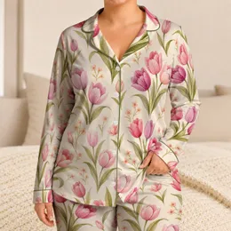 Tulip Blossom Sleep Set For Cozy Year-Round Lounging And Relaxed Nights In Ivory Satin Pajamas Set