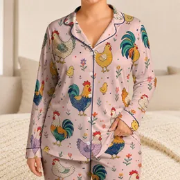 Rooster And Hen Farm Bird Gift For Kids, Cozy Blush Bedtime Favorite For Boys And Girls Satin Pajamas Set
