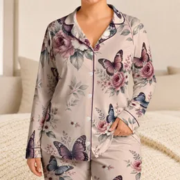 Blush Butterfly Blossom Nightwear for Cozy Evenings, Lounging, and Gift Giving for Women Satin Pajamas Set