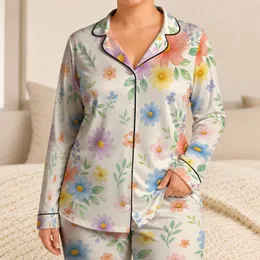 Pastel Wildflower Watercolor Blooms For Cozy Bedtime And Relaxed Home Evenings For Women Satin Pajamas Set