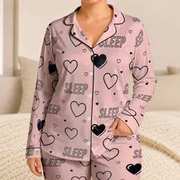Pink Heart Sleep Motif for Cozy Nights, Sleepover Gifts, and Girly Style for Women Satin Pajamas Set