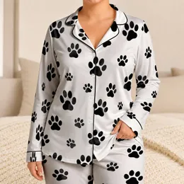 Women's Black Dog Paw Motif Cozy Home Gift for Relaxed Evenings and Dog Lovers Daily Satin Pajamas Set