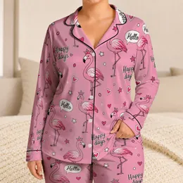 Retro Flamingo Spring And Summer Cozy Nights Gift For Women And Teens Wardrobe Style Satin Pajamas Set