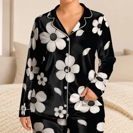 Black White Daisy Lounge Look For Cozy Home Nights And Relaxed Weekends For Women Satin Pajamas Set