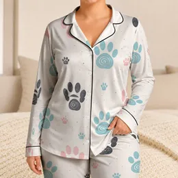 Playful Paw Motif for Cozy Nights and Gift Giving for Dog Lovers and Pet Fans At Home Satin Pajamas Set