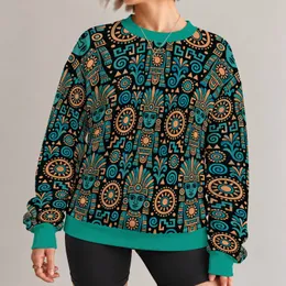 Teal Feathered Sun Motif For Bold Festival Style And Everyday Bohemian Wear All-over Print Knitted Sweater