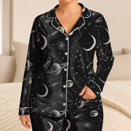 Vintage Astronomy Moon And Planet Bedtime Gift For Space Lovers And Dreamers At Home Satin Pajamas Set