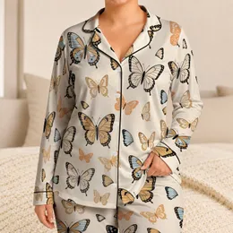 Butterfly Motif Ivory Cream Cozy Cottagecore Gift For Her Relaxing Mornings At Home Satin Pajamas Set