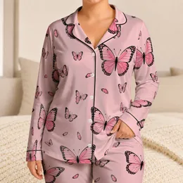 Blush Pink Butterfly Motif Decor for Cozy Bedtime and Gift Giving for Women and Teens Satin Pajamas Set