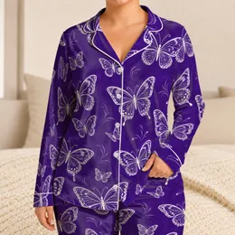 White Butterfly Motif on Royal Purple for Cozy Evenings and Gift Giving for Women Satin Pajamas Set