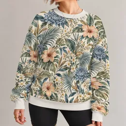 Muted Botanical Palm and Hibiscus Blooms for Relaxed Weekend Getaways and Casual Travel All-over Print Knitted Sweater