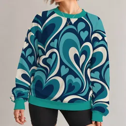 Navy Teal Heart Swirls for Romantic Everyday Streetwear and Bold Gift Giving Style All-over Print Knitted Sweater