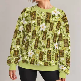 Tropical Tiki Mask And Hibiscus Motifs For Relaxed Island Weekend Streetwear For Men All-over Print Knitted Sweater