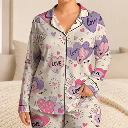 Heart Doodle Set for Cozy Valentine Nights, Sweet Gifts, and Relaxed Days At Home Satin Pajamas Set
