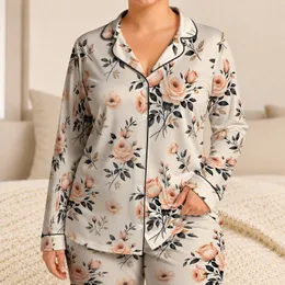Blush Rose Blooms On Ivory For Relaxed Evenings And Weekend Comfort All Season At Home Satin Pajamas Set