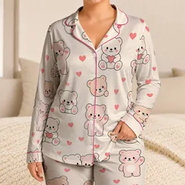 Cute Teddy Bear Bedtime Set for Cozy Sleepovers and Sweet Dreams for Girls and Teens Satin Pajamas Set