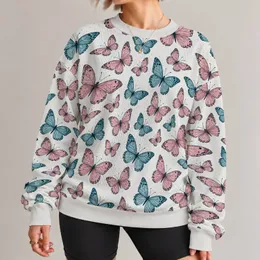 Pink And Teal Butterflies For Casual Streetwear And Everyday Spring Style All-over Print Knitted Sweater