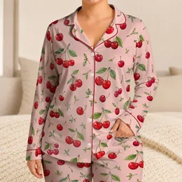 Blush Pink Cherry Motifs for Cozy Nights, Sweet Gift Giving, and Home Relaxation Satin Pajamas Set