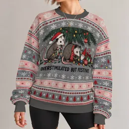 Festive Opossum Holiday Chaos for Christmas Parties and Cozy Winter Celebrations Together All-over Print Knitted Sweater