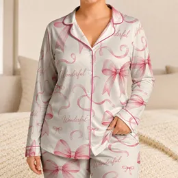 Blush Ribbon Bows And Wonderful Script For Cozy Gift Nights At Home For Girls Daily Satin Pajamas Set